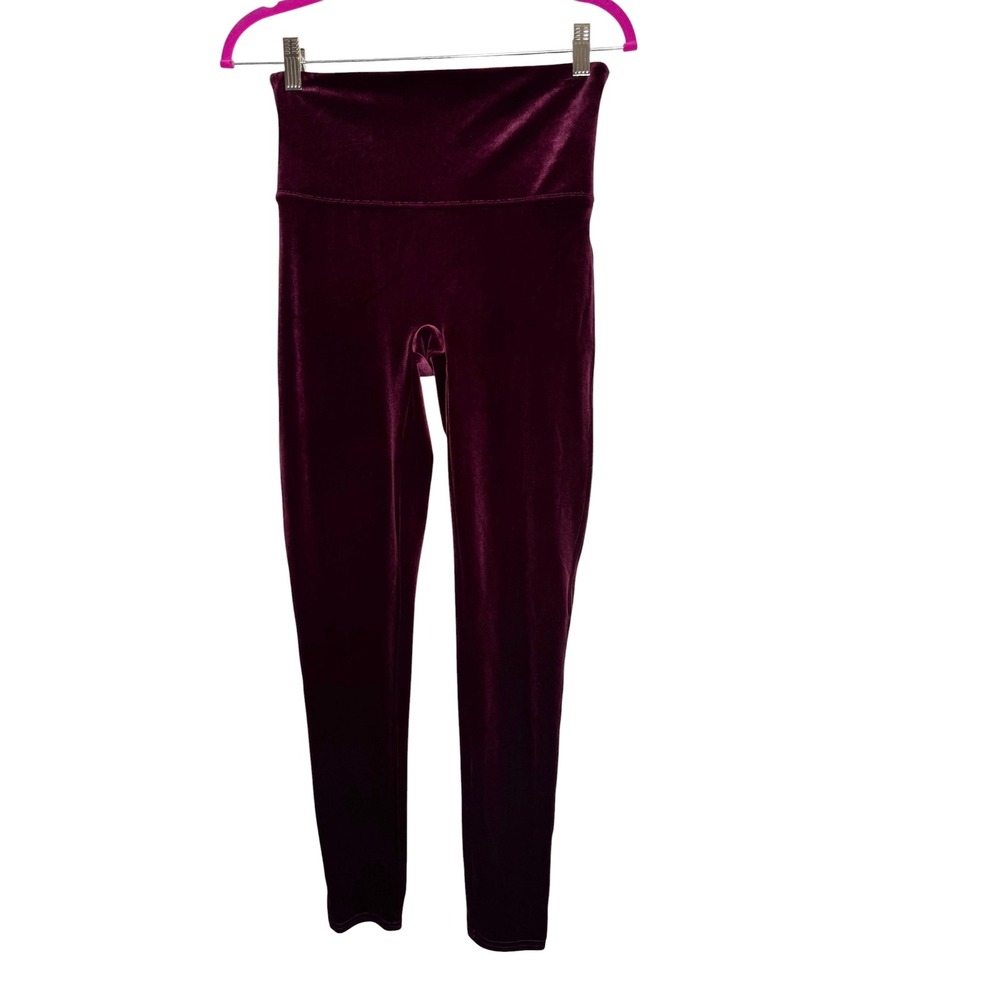 Spanx Velvet Leggings Burgundy Wine High Waisted Slimming Large L 20453R